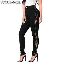 Женские джинсы со шнуровкой, эластичные облегающие брюки-карандаш из денима с высокой талией и дырками, уличная одежда больших размеров 3XL, новинка 2021 2024 - купить недорого