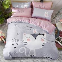 Cartoon Grey Cat White Kids Duvet Cover Set Cotton Twin Queen Size 3/4Pcs Print Bedding Set Bedlinens Fitted Sheet Pillow Cases 2024 - buy cheap