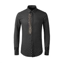 Punto de onda de alta calidad para hombre, estampado en caliente, manga larga, moda de lunares, 100% algodón, talla grande, M-4XL 2024 - compra barato