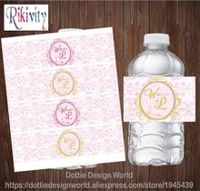 Customize Vintage Pink Floral Wedding Water Bottle Champagne Labels Self Adhesive Candy  Wrapper Stickers Baby Shower Decoration 2024 - buy cheap