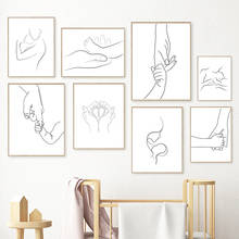 Hands Line Drawing Art Print Nursery Wall Decor , Mom Baby Hands Minimalist Wall Art Canvas Painting Nordic Poster for Kids Room 2024 - buy cheap