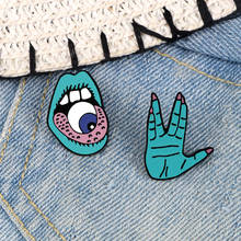 Funny Green Hand Brooches Lips Tongue Eyes In the Mouth Enamel Pins Exaggeration Organ Lapel Pin Fashion Backpack Jewelry Badge 2024 - buy cheap