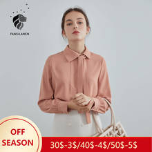 FSLE Chiffon Shirts Women New Spring 2021 Chic Polo Neck Ribbon Slanted Collar Solid Diagonal Tops Long Sleeve Shirt Women 2024 - buy cheap