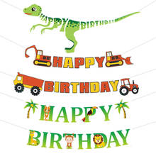 Cartel de cristal de cumpleaños para niños y adultos, coche de dibujos animados, tiburón, dinosaurio, Planeta, guirnalda, decoración de cumpleaños, fiesta, Bandera de papel 2024 - compra barato
