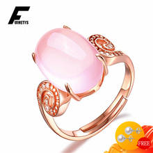 Anéis femininos na moda 925 jóias de prata para festa de noivado casamento forma oval rosa quartzo zircão pedras preciosas anel de dedo aberto presente 2024 - compre barato