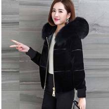 2021 New Women's Winter Sheep Sharing Overcoat Ladies High Waist Slim Faux Fur Jacket Female Fake Fox Fur Hooded Short Coat O4 2024 - buy cheap