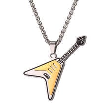 Collare Guitar Pendant Gold Color Stainless Steel Music Jewelry Men Retro Hippie Music Notation Fans Necklace Women P081 2024 - buy cheap