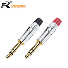 2pcs/1pair black+red jack 6.35mm audio wire connector 3poles stereo high quality metal silver shell+gold plated 6.5mm plug 2024 - buy cheap