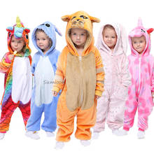 Pijama infantil de gato kigurumi, pijamas de flanela para meninos e meninas, macacão de gato 2024 - compre barato