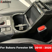Para subaru forester sk 2018 2019 2020 fibra de carbono interior frente suporte copo água quadro capa guarnição estilo do carro acessórios 2024 - compre barato