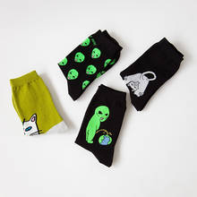 Funny Alien Printed Women Cotton Socks Planet Creative Funny Cartoon Cat Ladies Sock For Hight school Girls Soft Cozy 2024 - buy cheap