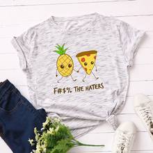 Women T-Shirts 100% Cotton Graphic Tees Female Shirts Summer Tops Pizza Pineapple Print Funny T Shirt Clothes Casual Steetwear 2024 - buy cheap