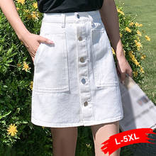 Размера плюс короткая джинсовая юбка-трапеция в готическом стиле, на пуговицах, с большими карманами, белая, мини джинсовые юбки, 4XL, 5XL, на лето 2024 - купить недорого