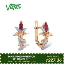 VISTOSO-pendientes de oro rosa 585 de 14 quilates con diamantes brillantes, joyería fina, estilo clásico, elegante 2024 - compra barato