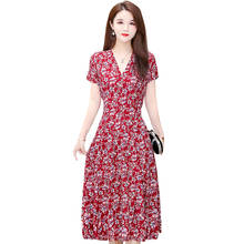 2021 New Summer Dress Women Casual V-Neck Short Sleeve Floral Print Elegant Dress for Woman Party Summer Slim Casual Midi Dress 2024 - buy cheap