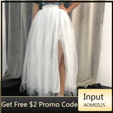 Fashion Women Maxi Tulle Skirt Elastic High Waist Floor Jupes Front Slit Asymmetrical Ladies Party Tutu Skirt Faldas Mujer Saia 2024 - buy cheap