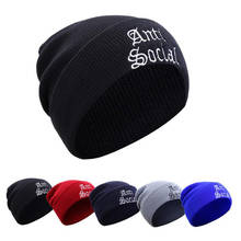 Anti Social Letter Embroidery Winter Warm Beanies Men and Women Hip-hop Knit Hat Ski cap 2024 - buy cheap