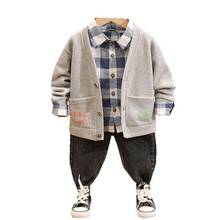 Conjunto de ropa de moda para niño, conjunto de abrigo de manga larga + camisa + pantalones vaqueros, primavera y otoño 2024 - compra barato