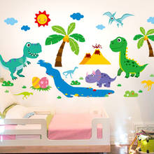 [shijuekongjian] Dinosaur Animals Wall Stickers DIY Coconut Tree Mural Decals for Kids Room Baby Bedroom Nursery Decoration 2024 - buy cheap