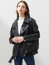 Fitaylor PU Faux Leather Jacket Women Loose Sashes Casual Biker Jackets Outwear Female Tops BF Style Black Leather Jacket Coat 2024 - купить недорого