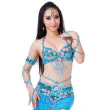 Women Sexy Belly Dance Top Bra & Beaded Belt 2 Pieces Belly Dance Costume Outfit Set Bras & Belt Female Bollywood Dance Clothes 2024 - buy cheap