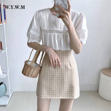 WYWM Elegant Slim Puff Sleeve Women Shirts Summer Korean Casual Hollow Out Blouses New Fashion Sweet White O-Neck Female Tops 2024 - buy cheap