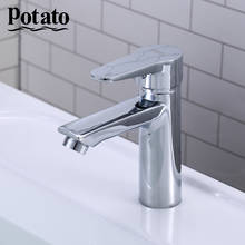 Batata torneiras do banheiro lavatório moderna chrome único punho único furo torneira da pia para o banheiro p10271 2024 - compre barato