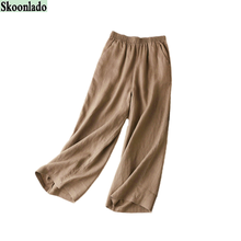 Pantalones rectos de pierna ancha para mujer, pantalón de lino y algodón, de buena calidad, para primavera y otoño 2024 - compra barato