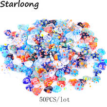 50pcs/LotHeart Shape Flower Pattern Flat Lampwork Glazed Glass Cabochon Beads For Bracelet Necklace DIY Jewelry Making 2024 - buy cheap