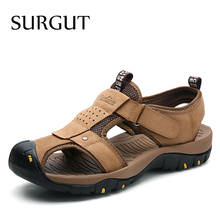 SURGUT Summer New Sandals Men Leather Classic Roman Sandals 2022 Slipper Outdoor Sneaker Beach Men Water Trekking Casual Sandals 2024 - buy cheap