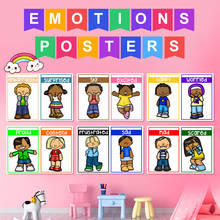 A4 6PCS Cartoon Emotions feeling Posters education Baby Leanring English Education flash Cards Kindergarten school Poster 2024 - buy cheap