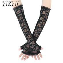 1 Pair Womens Elegant Bride Fingerless Gloves Half Finger Hollow Out Lace Floral Long Gloves Party Fancy Costumes 2024 - buy cheap