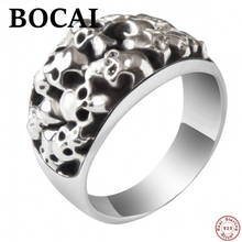 Bocai s925 prata esterlina anéis masculinos retro artesanato moda thai prata design simples crânio anel de cabeça para homem e mulher 2024 - compre barato