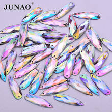 JUNAO-diamantes de imitación grandes para costura, Cristal AB en forma de lágrima, Parte posterior plana, apliques acrílicos, 30 piezas, 8x28mm 2024 - compra barato
