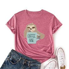 Mulher de manga curta colorido camisetas gráficas verão camisetas femininas topos camisas para mulheres café agora animal sloth amante topo 2024 - compre barato