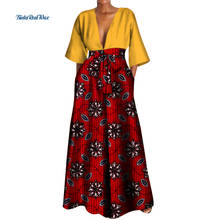 New Custom Vestidos de Impressão Cera Africano para As Mulheres Bazin Riche WY5168 Longo Com Decote Em V Vestido de Festa Casual Wear Roupas de Estilo Africano 2024 - compre barato