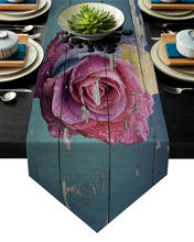 Table Runners Modern Vintage Wood Pink Rose Flowers Wood Tablecloths Creative Table Runner Party Holiday Table Decoration 2024 - buy cheap