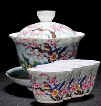 Cuenco de té grande con flor de porcelana de cerámica, Kit de tapa de platillo, Té maestro, regalo, artesanías de decoración del hogar 2024 - compra barato