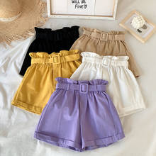 Missnight Summer Women Shorts with Belt Ruffles Elastic High Waisted Shorts Korean Style Streetwear Solid Color Short Pants 2024 - buy cheap