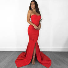 Vestido vermelho sensual sem alças com costas abertas, vestido longo de festa com zíper, sem mangas, tecido extensível com decote estilo sereia 2024 - compre barato