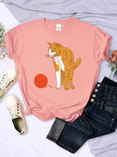 Camiseta feminina estampa gato jogando com uma bola de fio, camiseta fashion nova camiseta tamanho grande verão camiseta feminina de corte simples 2024 - compre barato
