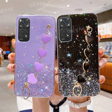 Luxury Glitter Wristband Love Heart Bracelet Phone Case For Xiaomi Note 12 11 11S 10A 10C 9 9A 9S 9C POCO X3 M4 Pro Bumper Cover
