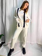 2022 V-neck Cashmere Full Wool Knit Women's Suit 3 Long-sleeved Tops And Cardigans Trousers New Winter Sweater Three-piece 2024 - buy cheap