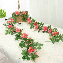 Flores artificiais de rosas falsas para pendurar, plantas de videira, folhas, flores artificiais de guirlanda, decoração de parede de casamento 2024 - compre barato