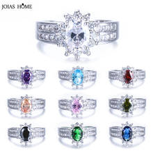 JoiasHome New Fashion Oval Zircon Ring Women's Silver 925 Jewelry 10 Colors Gemstones Double Row White Micro Diamond Rings Gift 2024 - buy cheap