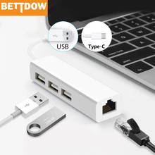 USB Ethernet with 3 Port USB HUB 2.0 RJ45 Lan Network Card USB to Ethernet Adapter for Mac iOS Android PC  RTL8152 USB 2.0 HUB 2024 - купить недорого
