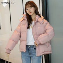 Parkas de estilo corto gruesas para mujer, abrigos sólidos con capucha bonitos de estilo coreano que combinan con todo, ropa de ocio suelta Harajuku para estudiantes de invierno 2024 - compra barato