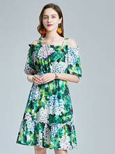 Vestido de verano de flores de hortensia para mujer, hombros descubiertos, hojas verdes, estampado de flores, para fiesta, 2021 2024 - compra barato