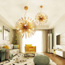 Lámpara de araña de bolas geométricas doradas posmodernas, iluminación para sala de estar, restaurante, barra de bolas de chispa, lámpara de hierro 2024 - compra barato