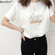 BornSra 2020 Summer Short Sleeve Loose Cotton Female Basic Tops Shirt Casual O-neck Letter Print Women T-shirt Ladies Tees 2024 - buy cheap